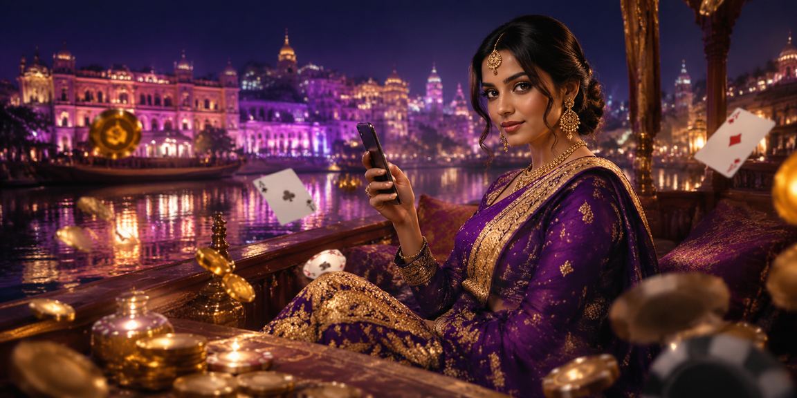 Neon lit Jaipur poker game scene